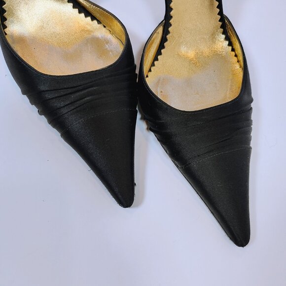 Daniel Barbara Women's 7 1/2 M Black Satin Italian Heels - Picture 3 of 13